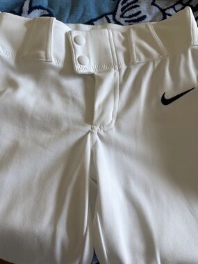 Nike White Kids Baseball Pants with Black Swoosh